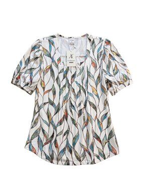 NWT | Yaztops Multi-Color Abstract Leaf Print Pleated Front Top Large